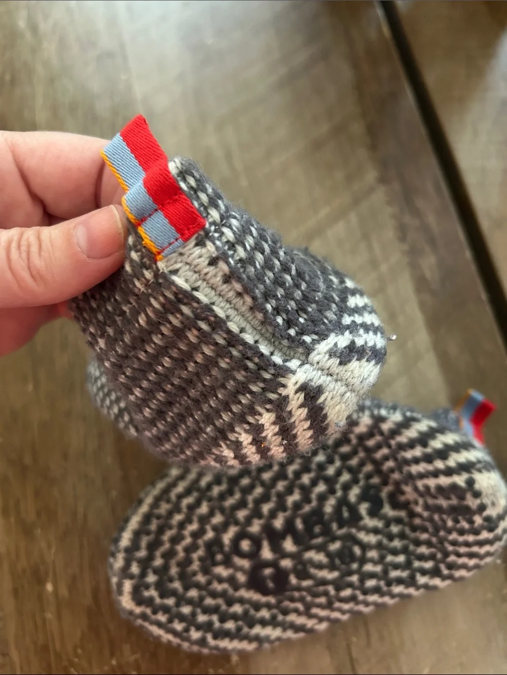 Bombas Kids Gray Knit Slip-On Slippers with Multicolor Pull Tabs